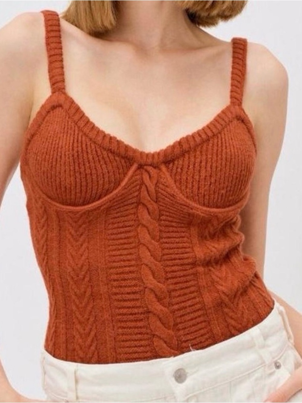 For Love & Lemons Karolina Cable Knit Cami Top sienna